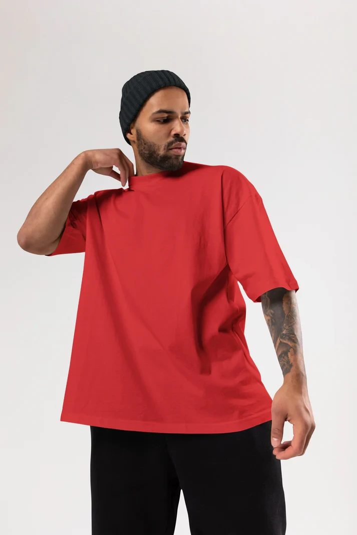 French Terry cotton Oversize T-Shirt Manufacturer - Red