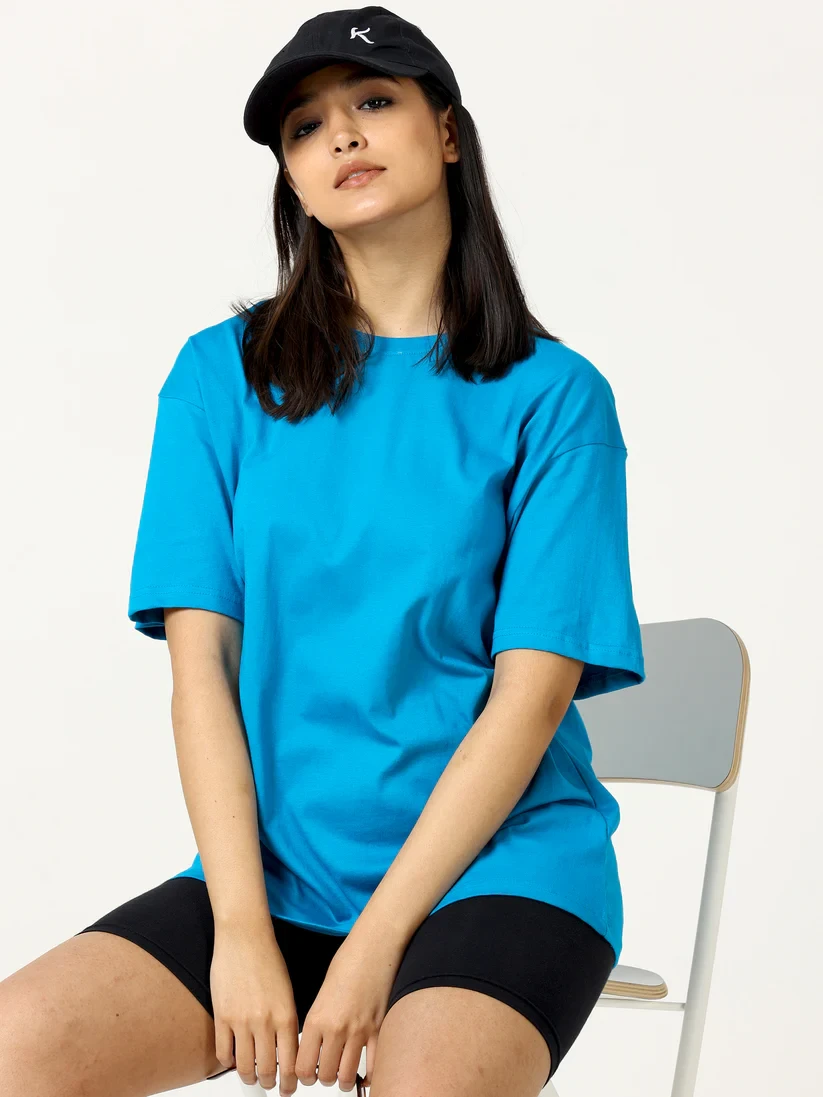 Women's cotton Oversize T-Shirt Manufacturer - Sky Blue
