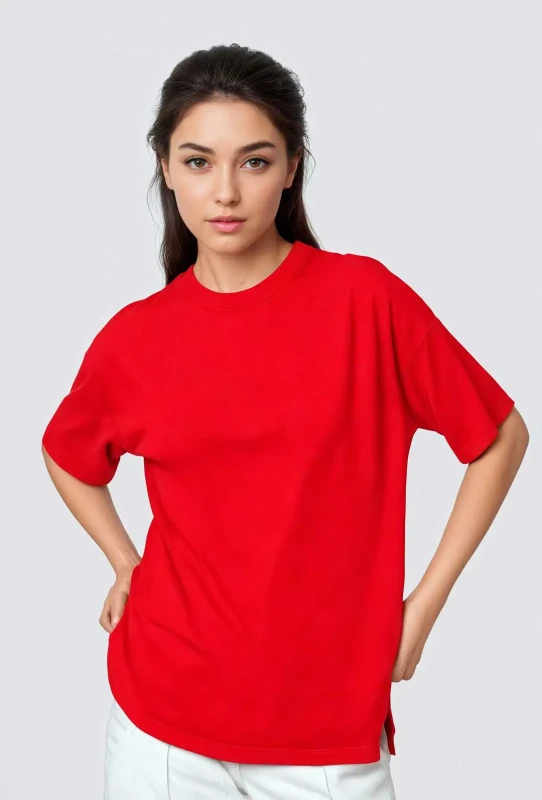 Women's cotton Oversize T-Shirt Manufacturer - Red
