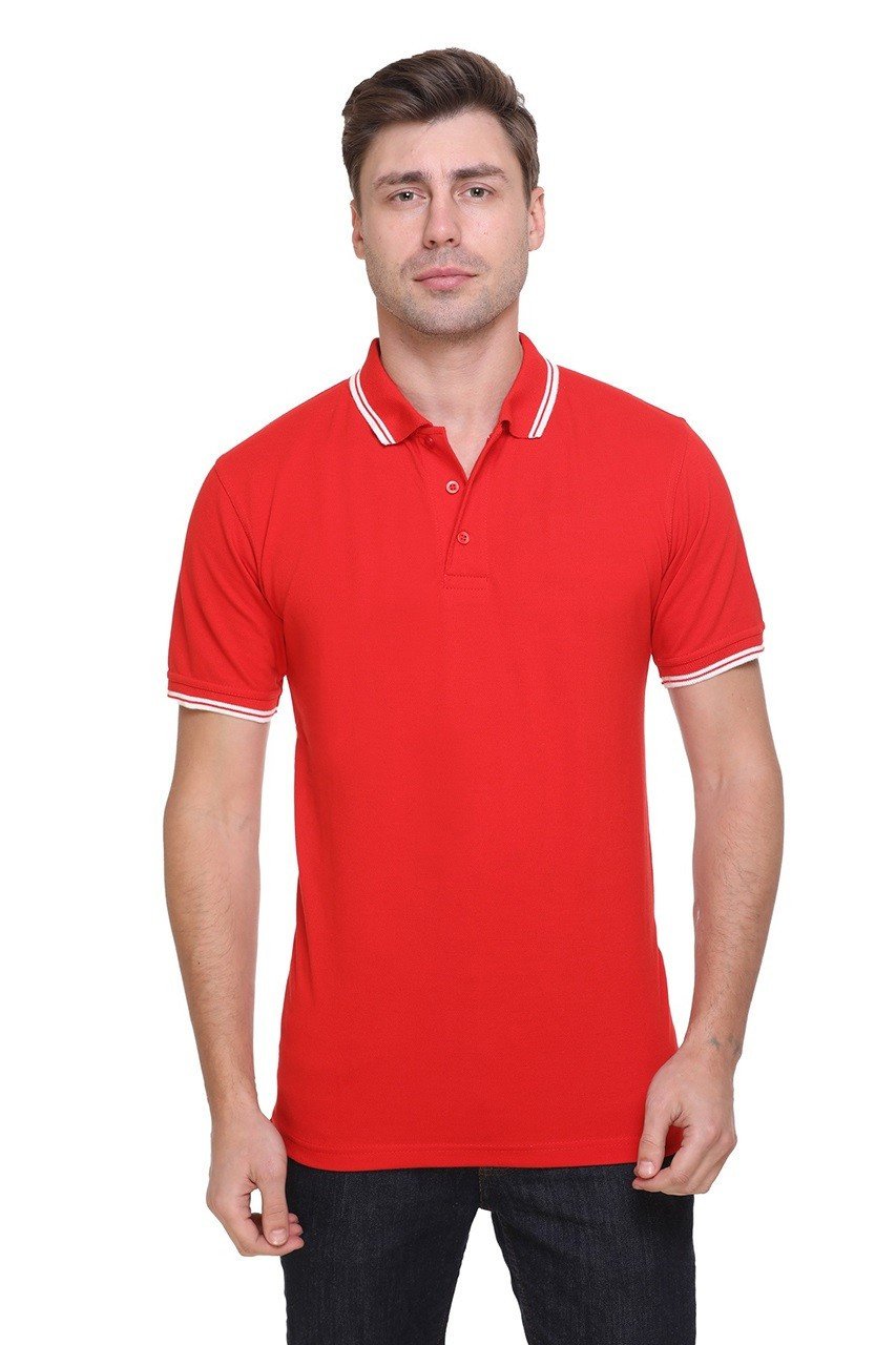 Tipline Red Polo T-shirt with Double Tipping